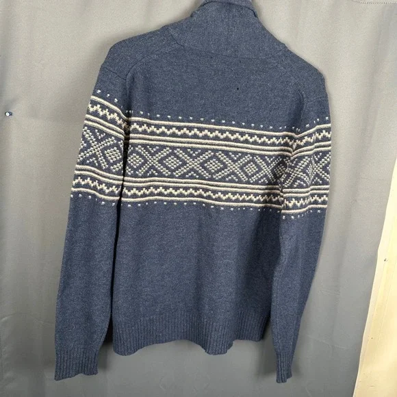 J.Crew Mens Blue Lambswool Fair Isle Shawl Collar Cardigan Sweater B3981 Small - Picture 6 of 9